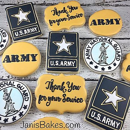 Army Retirement Cookies Decorated, Army Promotion Cookies, Army Decorated Cookies, Welcome Home Party For Military, Army Retirement Cookies, Army Welcome Home Party Ideas, Army Retirement Party Decorations, Army Promotion Party Ideas, Army Retirement Party Ideas