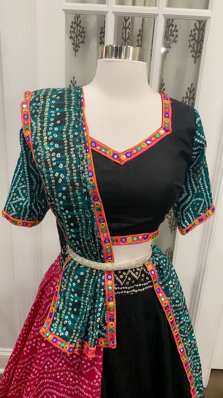 Bandhini Designer big flair 8mts Chaniya Choli for Navratri Season in elegant Black , green and rani pink combo size 38 plus margin. Beautiful Chaniya choli with 8 meter flair. Fits size 38 plus margin Green Cutdana Choli For Navratri, Bollywood Style Choli With Traditional Drape In Multicolor, Navratri Anarkali Set With Unstitched Blouse In Chinon, Bollywood Style Multicolor Zari Choli, Bollywood Style Multicolor Lehenga For Navratri, Multicolor Choli With Traditional Drape For Party, Multicolor Choli For Party With Traditional Drape, Multicolor Traditional Drape Choli For Party, Bollywood Style Multicolor Choli With Cutdana