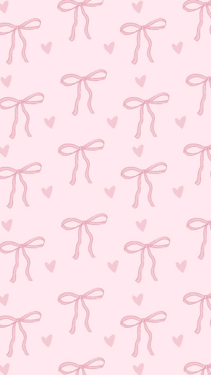 pink bows and hearts on a light pink background seamless wallpaper with heart shapes