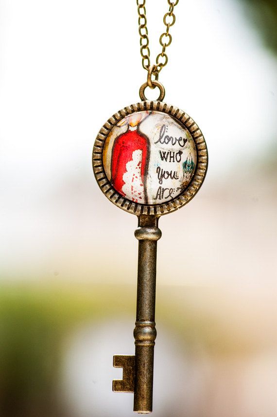 Love Who You Are Key Charm Selfesteem Key Pendant by LadyArtTalk Artistic Nickel-free Necklace For Gifts, Artistic Jewelry For Valentine's Day Gift, Nickel-free Artsy Jewelry As Gift, Nickel-free Artsy Jewelry Gift, Personalized Artsy Jewelry For Gifts, Artsy Brass Jewelry For Gifts, Hand Painted Brass Jewelry For Gifts, Hand Painted Brass Jewelry Gift, Artsy Round Pendant Jewelry Gift