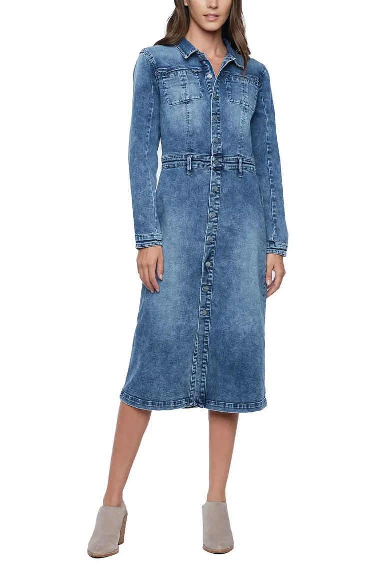 Wash Lab Denim Millie Long Sleeve Denim Shirtdress | Nordstrom Collared Medium Wash Shirt Dress For Work, Medium Wash Fitted Button-up Shirt Dress, Fitted Medium Wash Button-up Shirt Dress, Fitted Button-up Shirt Dress In Medium Wash, Fall Relaxed Fit Washed Denim Dress, Fall Washed Denim Dress In Relaxed Fit, Fall Button-up Washed Denim Dress, Denim Blue Long Sleeve Shirt Dress For Spring, Fitted Denim Shirt Dress With Button Closure