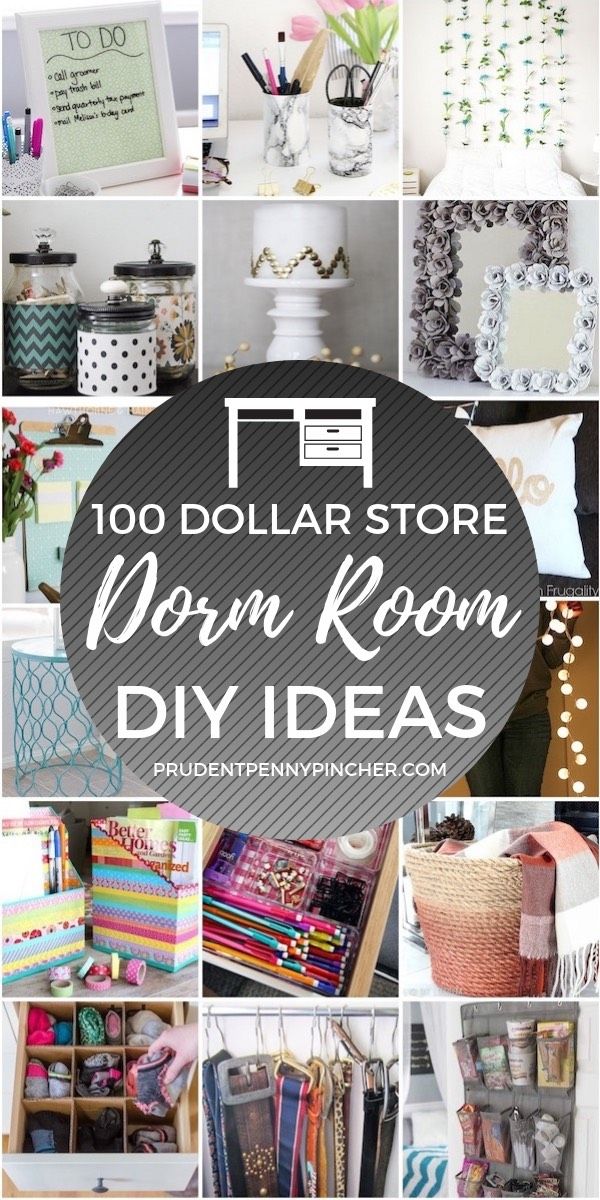 dollar store dorm room diy ideas with the title overlaying it in black and white