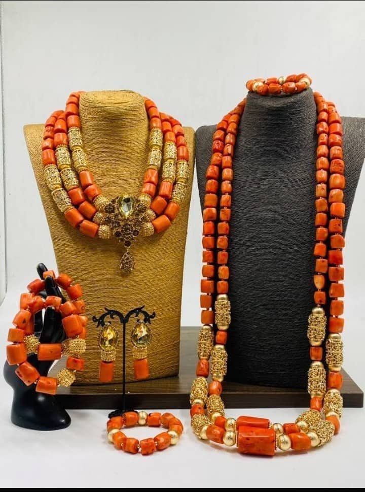 Handcrafted African Coral Beads Necklace - Unique Ethnic Jewelry for a Statement Look NEED OTHER DESIGNS OF BRIDE AND GROOM CORAL BEADS, AFRICAN PRE-TIED HEADWRAPS, BRAIDED WIGS AND AFRICAN GIFT ITEMS, VISIT OUR SHOP HERE: https://sereneafrica.etsy.com/ Materials: 1. Authentic African Coral bead 2. Gold color accessories  3. This listing contains 3 layers of necklace, 2 bracelets, a set of dangling earrings for bride/woman and 2 pieces of necklace and 1 bracelet for men. PLEASE NOTE THE VARIATIO Traditional Beads African, Bohemian Orange Necklace For Wedding, Bohemian Beaded Necklace For Wedding, Bohemian Colorful Beads For Wedding, Traditional Beaded Bridal Necklace For Ceremonial Use, Traditional Beaded Bridal Necklace For Ceremonial Occasions, Bohemian Beaded Necklaces With Large Beads For Weddings, Bohemian Wedding Beaded Necklaces With Large Beads, Bohemian Wedding Beaded Necklace With Large Beads