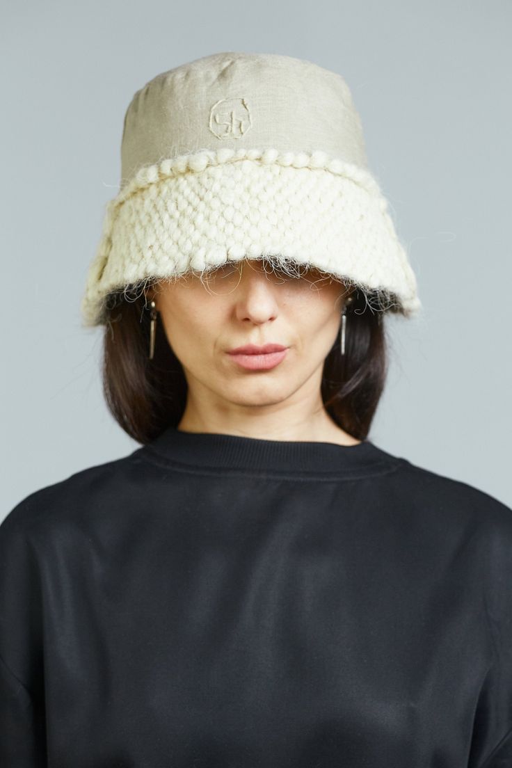 Trendy white wool bucket hat will protect your head from cold winter . The texture hat is very warm, soft and comfortable to wear. This Panama is the best fashion decision for fall-winter season in 2021-2022. SIZE: S-M (56-57) in stock M-L (58-59)Custom Made L-XL (60-61)Custom Made Custom Made design is made after a base pattern, similar to ready-to-wear. Note that it will take our team 10 - 15 days to make your product, so remember to add this to the delivery time. Made of 100% wool. Linen(Lini Cream Wool Hat For Fall, Brimmed Beige Winter Bonnet, Beige Brimmed Winter Bonnet, Beige Brimmed Bonnet For Winter, Winter Beige Brimmed Bonnet, Beige Winter Cloche Hat One Size, White Winter Bucket Hat With Short Brim, White Brimmed Bucket Hat For Winter, White Wide Brim Crochet Hat For Winter