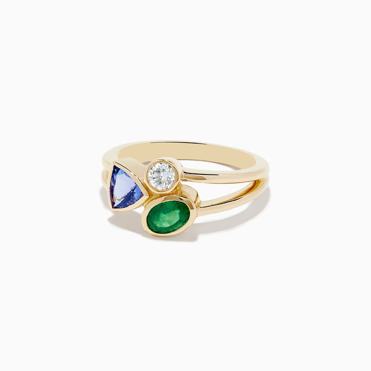 Effy 14K Yellow Gold Tri Stone Diamond, Emerald and Tanzanite Ring Green Multi-stone 14k Gold Diamond Ring, Green Multi-stone Diamond Ring In 14k Gold, Multi-stone Green Diamond Ring In 14k Gold, Classic Green Multi-stone Sapphire Ring, Yellow Gold Multi-stone Ring For May Birthstone, 14k Gold Multi-stone Rings For May Birthstone, Green Three-stone Birthstone Ring In 14k Gold, 14k Gold Multi-stone Emerald Ring For May Birthstone, Green Three Stone Birthstone Ring In 14k Gold