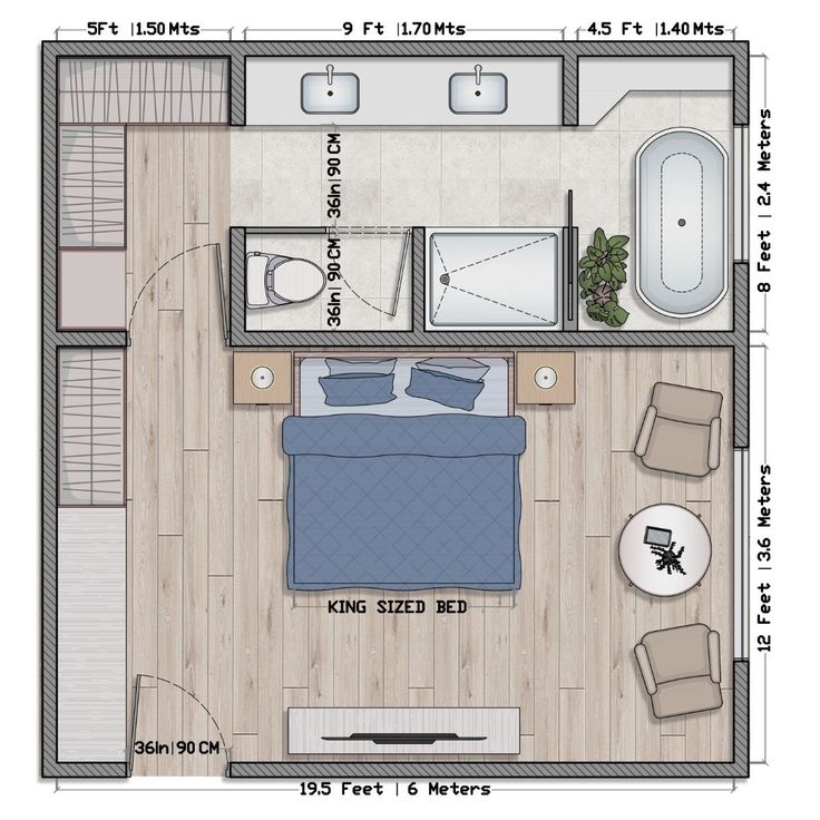 the floor plan for a studio apartment with two beds and one living room in it