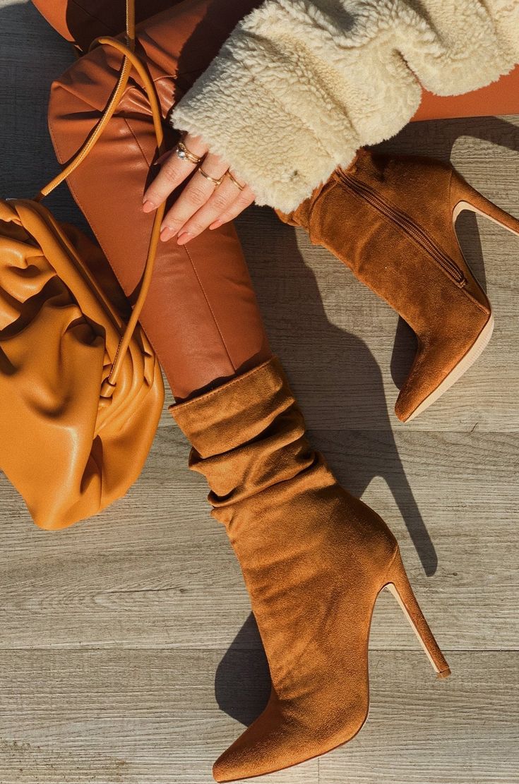 Tan Ankle Boots, Miss Lola, Faux Suede Boots, Ankle Heels, Brown Shoes, Zipper Boots, Midi Cocktail Dress, Chestnut Brown, Black Bodycon Dress