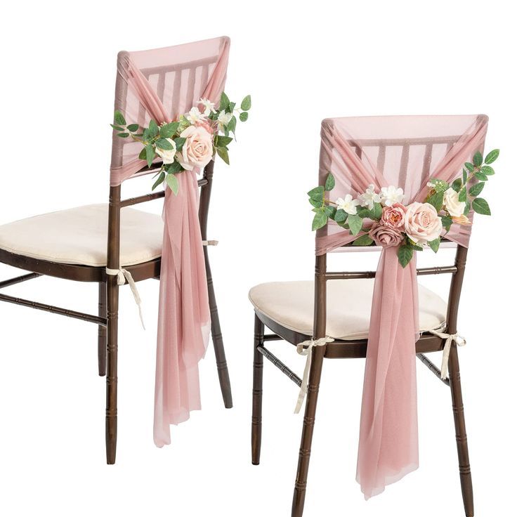 Ling's moment Aisle Floral Decorations with Drapes for Wedding Ceremony Aisle Pew and Chair Back Decoration (Set of 8, Dusty Rose) Drapes For Wedding, Reception Couple, Couples Chair, Draping Wedding, Wedding Chair Decorations, Dusty Rose Wedding, Wedding Aisle Decorations, Wedding Chair, Rose Arrangements