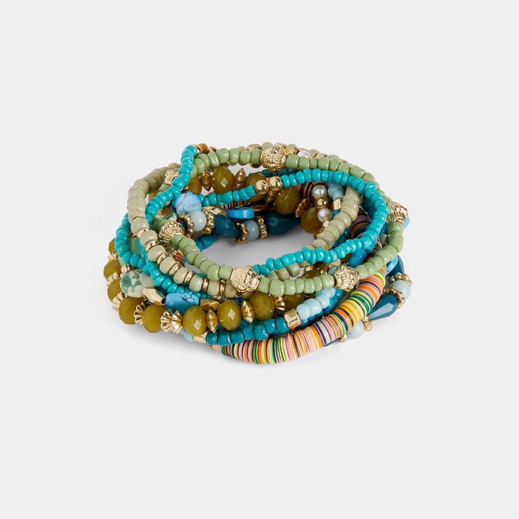 Cassia Stretch Bracelet Stack - Olive/Turquoise Multi Strand Bracelet, Strand Bracelet, Bracelet Stack, Multi Strand, Stretch Bracelet, Stretch Bracelets, Coco, Vibrant Colors, Bracelet