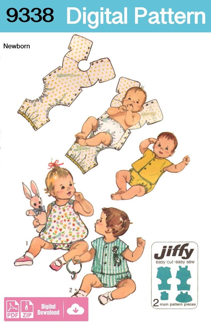 children's diapers and onesuits are shown in this pattern