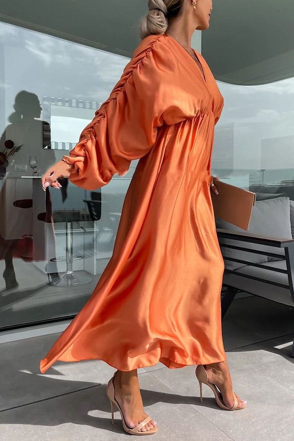 Women's Party Dress Low V-Neck Pleated Long Sleeve Swing Maxi Dress Loose Party Dress, Dolman Sleeve Maxi Dress, Carolina Dress, Dress Casual Long, Maxi Dress Casual, Solid Maxi Dress, Dress Women Elegant, Pleated Maxi Dress, Spring Outfits Women