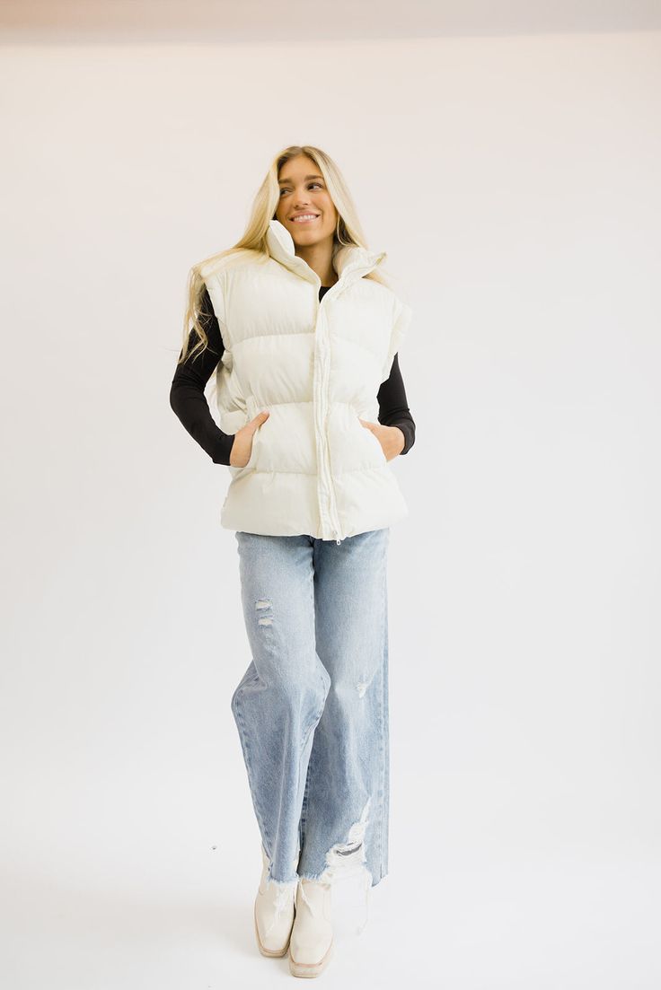 There are so many different, unique & basic ways you can style this puffer vest! It is a MUST HAVE. We heard that people will be stopping you asking where you got it every time you wear it. That’s how good this puffer is! Fits oversized, so order your true size. Model Info: Makena is 5’6 wearing size Small. Trendy Winter Vest For Everyday Wear, Sleeveless Puffer Jacket For Spring, Trendy Puffer Vest For Fall, Trendy Sleeveless Winter Puffer Jacket, Trendy Winter Puffer Vest, Trendy Fall Puffer Vest, Trendy Sleeveless Puffer Outerwear, Casual Puffer Vest For Streetwear, Spring Puffer Vest For Streetwear