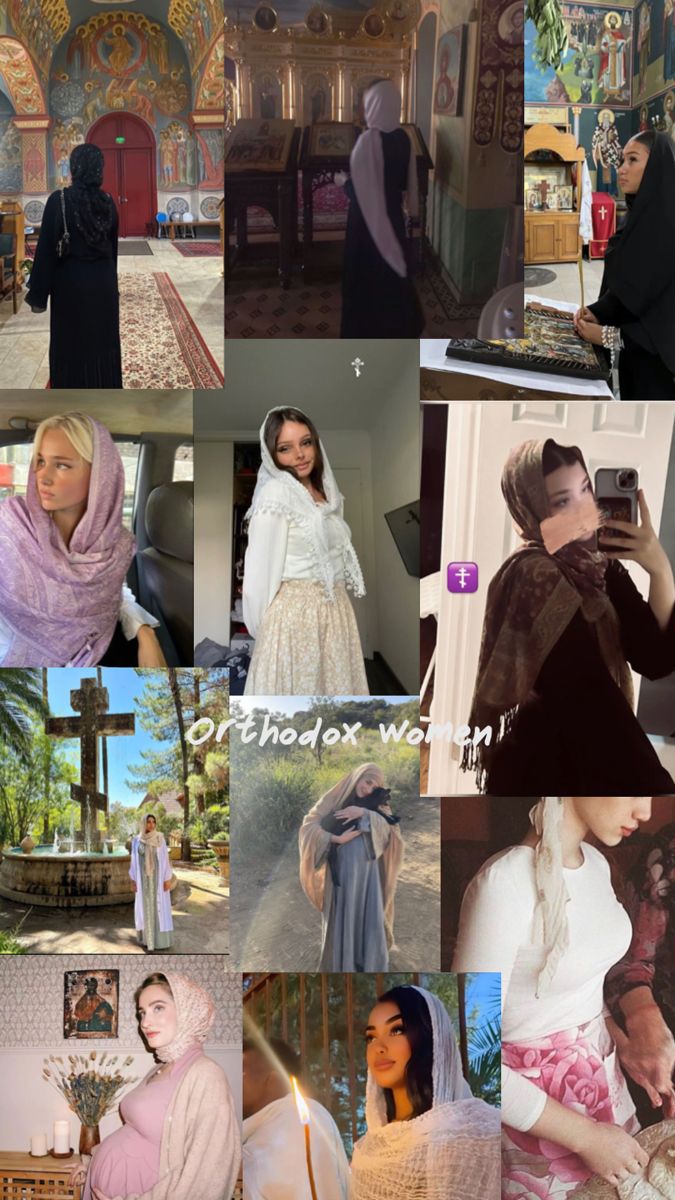 a collage of photos with women in hijabs and shawls on them