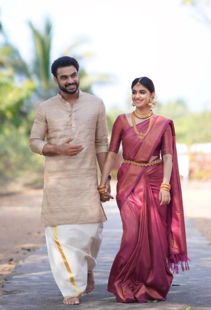 Groom Father Indian Wedding Outfits, Kerala Onam Dress For Mens, Engagement Look For Men Indian, Couple Traditional Outfits Indian Saree, Kerala Wedding Poses, South Indian Wedding Photos, South Indian Couple Wedding Outfit, Kerala Wedding Outfits, Kurta And Mundu Kerala Men