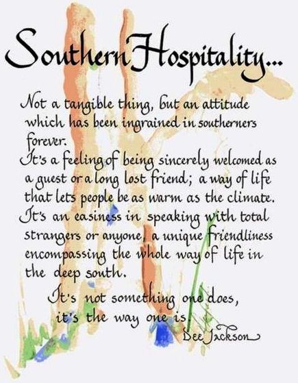 a poem written in watercolor on paper with the words southern hospitality