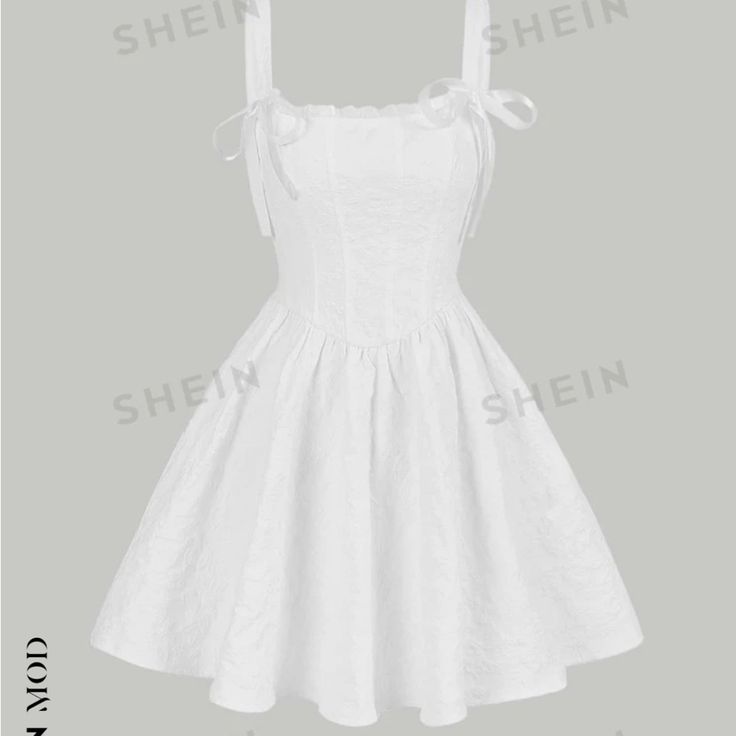 Purchased In A Bulk Order. Dress Is Too Big For Me. Brand New W/Tags & Never Worn. Color Is Bright White. Short Dress White, Dresses Shein, White Cami, Shein Dress, Shein Dresses, Bulk Order, Floral Mini Dress, Dress With Bow, Short Dress