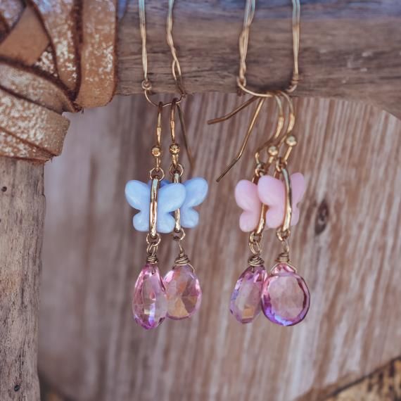 ✦ MATERIALS AND SIZE ✦ ✦ 24kt Gold Plated Brass✦ Quartz / Formica✦ 1" in length ✦ Aqua, Violet or Pink✦ PROCESSING AND SHIPPING ✦FREE SHIPPING ON ALL USA ORDERS!!Processing time: The time I need to prepare an order for shipping varies. For details, see individual items.Estimated shipping times: North America: 5-10 business daysEurope: 14-30 business daysAustralia, New Zealand and Oceania: 14-30 business daysI'll do my best to meet these shipping estimates, but cannot guarantee them. Customs and Pierced Yellow Gold Crystal Earrings As Gift, Yellow Gold Pierced Crystal Earrings For Gift, Pink Jewelry With Matching Earrings For Birthday, Yellow Gold Pierced Crystal Earrings As Gift, Whimsical Gold Jewelry For Pierced Ears, Pink 14k Gold Filled Dangle Jewelry, Pink Drop Earrings For Birthday, Butterfly Shaped Gold Jewelry For Birthday, Pink 14k Gold Filled Jewelry Gift