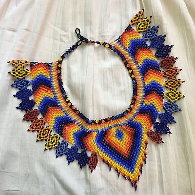 Handmade Mexican Huichol Bead Necklace - Huichol Folk Art Jewelry | eBay Unique Multicolor Beaded Necklaces For Beach, Artisan Multicolor Beaded Necklace For Beach, Colorful Large Beads Necklace For Festival, Multicolor Large Beads For Festival, Colorful Heart Beads For Festivals, Multicolor Heart Beads For Festivals, Multicolor Heart Beads For Festival, Colorful Heart Beads For Festival, Bohemian Multicolor Bib Necklace With Large Beads