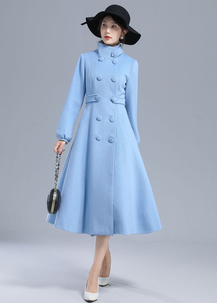 "How elegant the coat is! The blue wool coat was designed with a A-line silhouette and a fitted waist. It is made from blue wool blend fabric ,This warm winter coat is crafted with a high collar so it can keep you warm in cold weather. The midi coat open by front buttons. the belt loops can adjust the waist size. two side pockets and double breasted on it , it is handmade by Xiaolizi, more color available if you need, just write to us. DETAIL * More color optional https://etsy.me/3AwTfvZ * 50% w Elegant Blue Pea Coat With Button Closure, Elegant Blue Wool Coat With Button Closure, Light Blue Winter Outerwear With Buttons, Chic Blue Long Pea Coat, Solid Wool Pea Coat For Spring, Spring Wool Pea Coat, Elegant Blue Wool Coat With Buttons, Chic Blue Wool Coat For Winter, Elegant Blue Pea Coat With Buttons