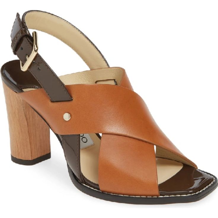 Nib$945 Jimmy Choo Aix 85 Cuoio Mix Vachetta Leather And Patent Strap Sandal Size 36.5, Us 6-6.5 Color: Chocolate Brown/Brown Brand New In Original Box(A Few Tiny Scratches On Upper). 100% Authentic!! Fine-Grain And Glossy Patent Leathers Intersect Over The Top And Around The Sides Of A Two-Tone Sandal That Pairs A Blunted Toe With A Wooden Demi-Block Heel Leather Upper Open Square Toe Adjustable Slingback Strap Silver-Tone Hardware Leather Lining Leather Sole Made In Italy Wooden Block Heel, 3. Chic Open Toe Calf Leather Slingback Sandals, Chic Open Toe Slingback Sandals In Calf Leather, Chic Calf Leather Open Toe Slingback Sandals, Summer Calf Leather Slingback Heels, Summer Slingback Heels In Calf Leather, Calf Leather Slingback Heels For Summer, Brown Calf Leather Sandals With Sculpted Heel, Designer Leather Sole Sandals For Work, Calf Leather Slingback Sandals With Sculpted Heel