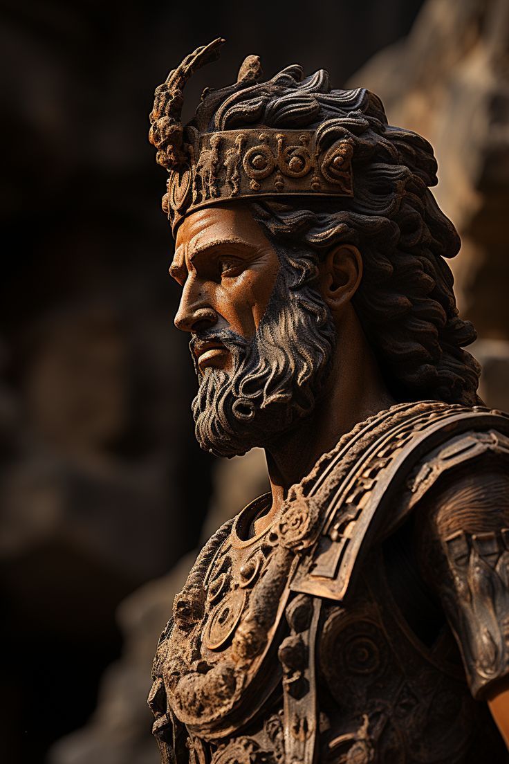 a statue of a man with a beard wearing a crown