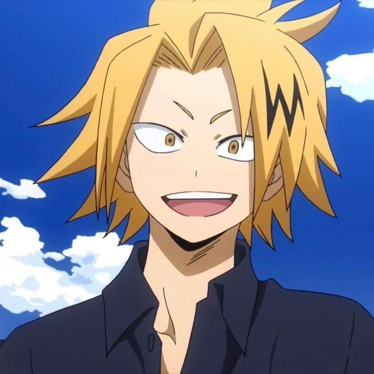 an anime character with blonde hair and big eyes giving the thumbs up sign in front of clouds