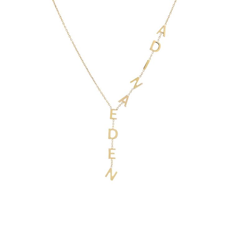 Set a modern standard for personalized style in Adina Eden's Solid Name Lariat, featuring a chic asymmetrical lariat design with upper-case, block letter charms that adorn one half of the chain. Customize this gem with the lettering of your choice. Layer it up with a couple of accent chains for an exquisite style out on the town. Product Details Made from Sterling Silver Gold Plated Drop Length: 2" Initial Size: 8MM Length: 16" + 2" Extender This Item Requires 12-18 Business Days to be Produced Gold Drop Necklace, Elegant Sophisticated, Versatile Jewelry, Everyday Necklace, Upper Case, Letter Charms, Letter Necklace, Initial Charm, Lariat Necklace