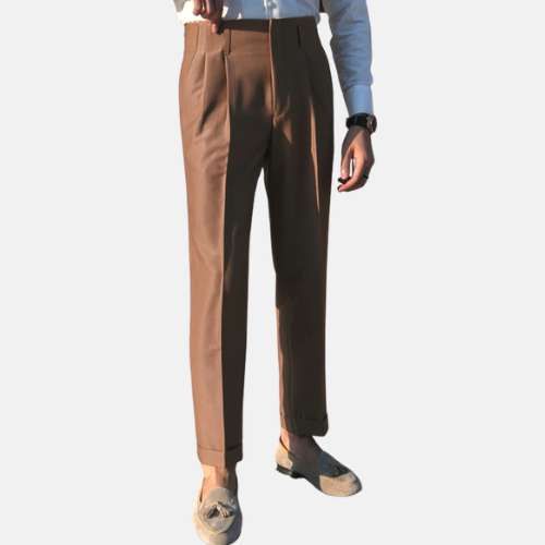 Slim Fit Dress Pants With Welt Pockets, Slim Fit Business Pants For Fall, Business Slim Fit Pants For Fall, Fall Business Slim Fit Pants, Slim Fit Brown Bottoms For Business, Fall Business Slim Fit Bottoms, Slim Fit Brown Dress Pants With Tapered Leg, Brown Slim Fit Dress Pants With Tapered Leg, Brown Slim Fit Pants With Welt Pockets