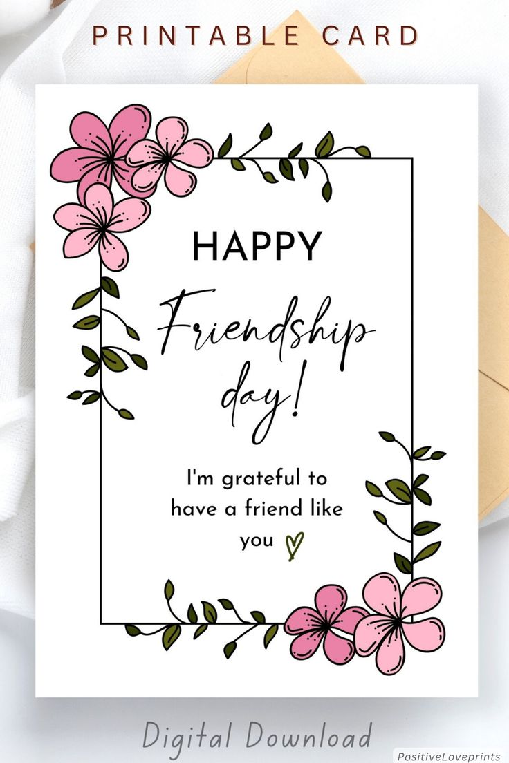 a greeting card with pink flowers and the words, happy friends day i'm grateful to have a friend like you?