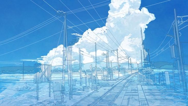 an artistic image of power lines and clouds in the sky with blue water below them