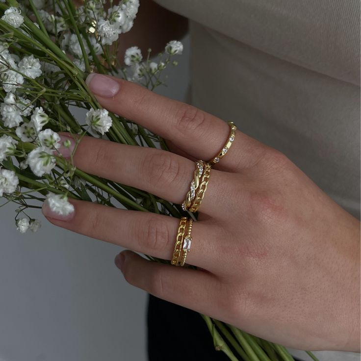 Meet our Venice ring, the ultimate stacker ring! This baby will spice up any stack and will definitely turn heads. Pair it with our Plain Jane Ring or rock it alone! Dainty Ring Stack, Baby Ring, Celestial Ring, Baby Rings, Stacker Rings, Plain Jane, Chain Reaction, Starry Eyed, Zierlicher Ring