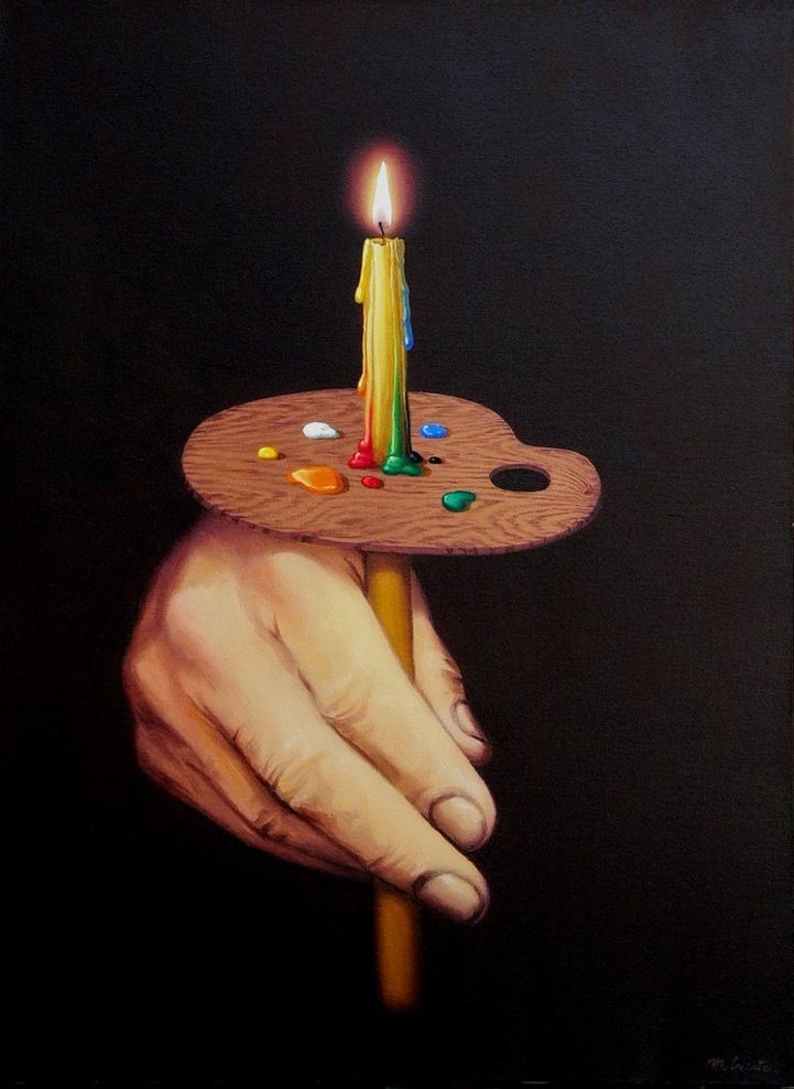 a painting of a person holding a candle in their hand