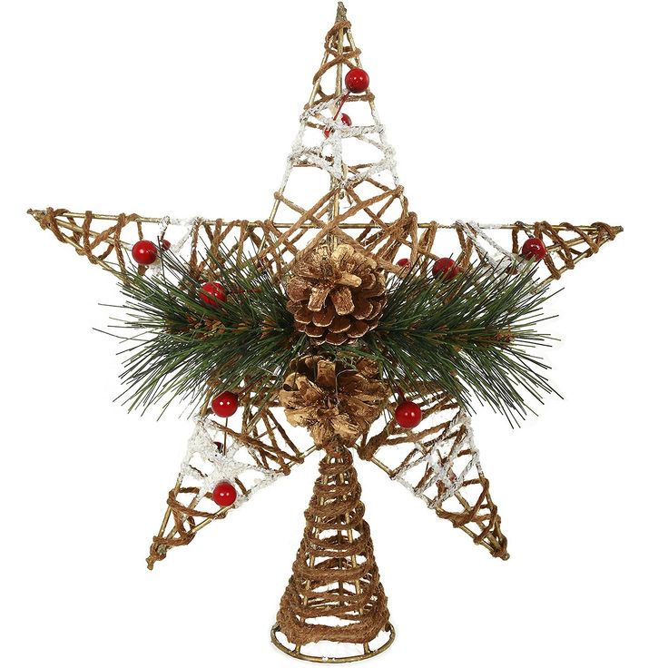 a christmas star decoration with pine cones and berries