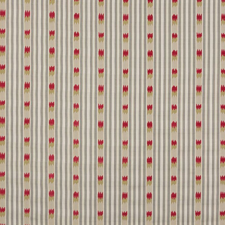 an old striped wallpaper with red and gold designs on white stripes, as well as small flowers