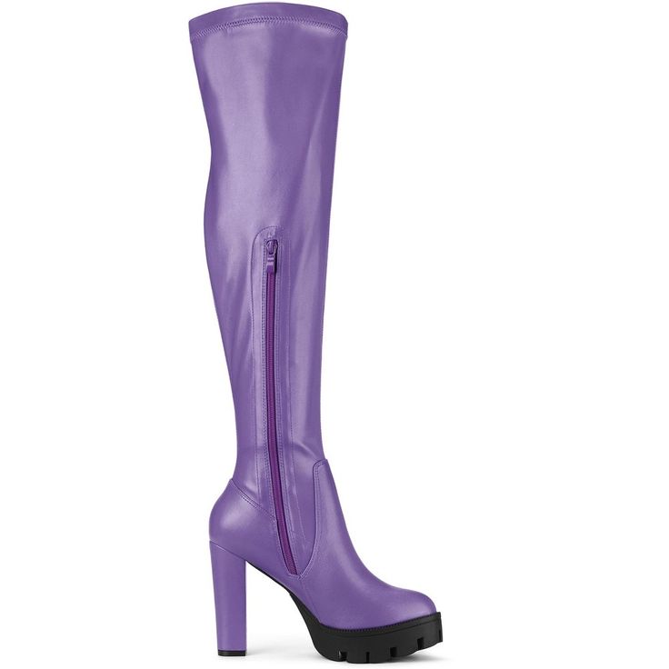 Perched on a covered chunky heel, these over-knee high boots feature a classic round toe, a platform, and a side zipper. Designed to bring height to any look, these stylish heels are great with both jeans and dresses in winter and fall. Perfect for a night out on the town. Wear these over-knee-high boots to hit the town in these Pairs. Tall Knee-high Platform Heeled Boots, Knee-high Platform Heeled Boots, Winter Platform Knee-high Boots, Winter Platform Knee-high Boots With High Shaft, Fitted Knee-high Platform Boots With Chunky Platform, Chic Knee-high Boots With Chunky Platform, Trendy High Shaft Platform Heeled Boots, Trendy Wide Calf Platform Knee-high Boots, Fall Chunky Platform Knee-high Boots