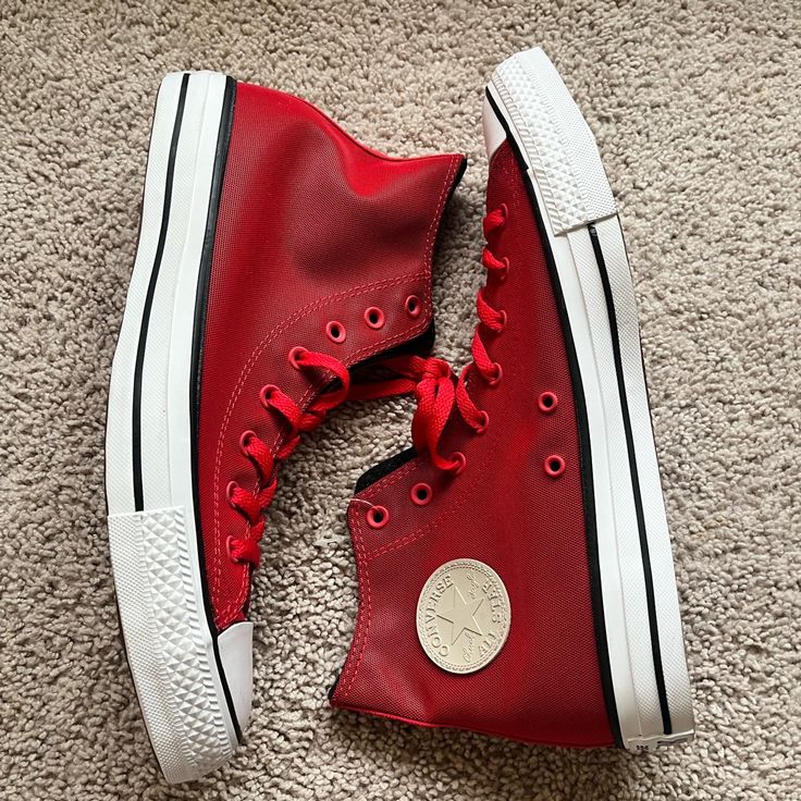 Brand New! Size 12 Rare Red Synthetic Sneakers With Vulcanized Sole, Red High-top Sneakers With Speckled Midsole, Red Mid-top High-top Sneakers With Speckled Midsole, Red High-top Sneakers With Rubber Toe Cap, Casual Red Mid-top Canvas Shoes, Red High-top Sneakers With Rubber Toe Cap For Streetwear, Red High-top Lace-up Sneakers With Rubber Toe Cap, Sporty Red High-top Sneakers With Rubber Toe Cap, Red Lace-up High-top Sneakers With Rubber Toe Cap