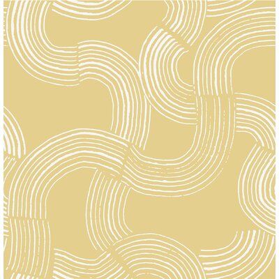 a yellow and white wallpaper with wavy lines in the shape of waves on it