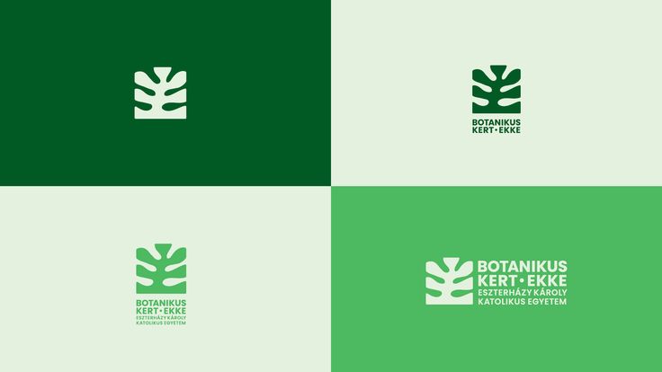 four different logos designed to look like the leaves of a plant, including two green and white