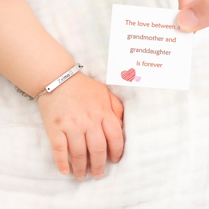 PROMOTION FOR ALL ITEMS 10% off on two or more items purchased Free shipping over $50 Design Interpretation This bracelet has the words “The love between a grandmother and granddaughter is forever” engraved in the interior part. When granddaughters are born, they bring joy to a grandmother. With a stunning design and beautiful gift card message, this bracelet is a perfect gift for your granddaughter. Gift your granddaughter this bracelet as a reminder of the infinite love between a grandmother a Grandmother And Granddaughter, Kids Bracelet, To My Granddaughter, Forever Products, Bouquet Gift, Gift Bouquet, Kids Bracelets, Custom Kids, Granddaughter Gift