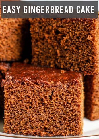 easy gingerbread cake on a plate with text overlay