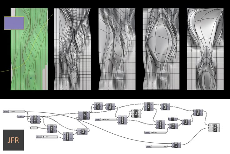 three different views of the same area, each with various lines and shapes on them