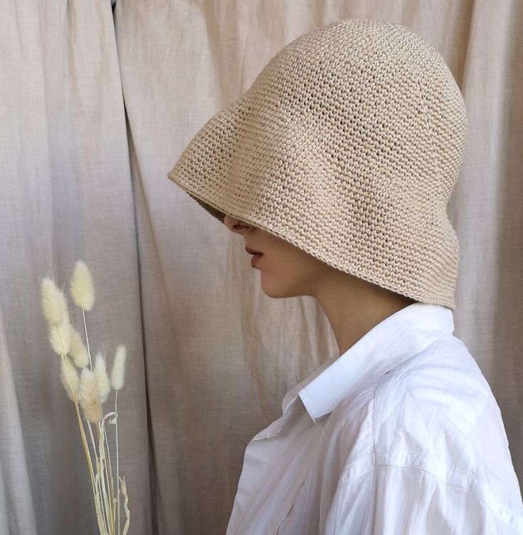 Crochet Summer Hat of Organic Cotton/Bamboo. Sun Hat. Bucket Hat. Beige Natural Panama. Bamboo Summer Cap. Fisherman Hat. Bell Hat Nude Lightweight Cotton Curved Brim Hats, Natural Bucket Hat With Uv Protection Curved Brim, Natural Curved Brim Bucket Hat With Uv Protection, Solid Color Curved Brim Hats For Warm Weather, Lightweight Cotton Hat With Short Brim, Natural Brimmed Bucket Hat For Warm Weather, Lightweight Beige Panama Hat With Curved Brim, Solid Color Brimmed Hat For Warm Weather, Beige Bucket Hat With Uv Protection For Warm Weather