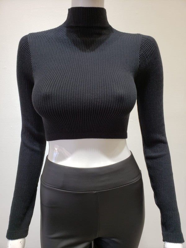 Ribbed Cotton Blended Mock Neck Long Sleeve Crop Top. Fabric & fit: Model is wearing size small. Black Long Sleeve Crop Top, Mock Neck Crop Top, Black Neck, Mock Neck Long Sleeve, Long Sleeve Crop, Top Fabric, Long Sleeve Crop Top, Diy Clothes, Mock Neck