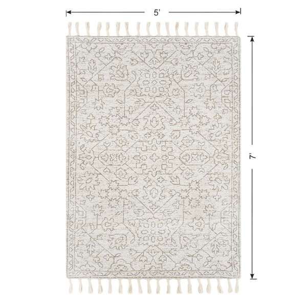 the area rug is shown with measurements for each piece and it has fringes on one side