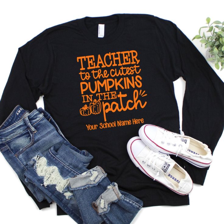 Tell the whole school about your cute pumpkins with our Cutest Pumpkins in the Patch shirt. To make this shirt extra special, you may add your school name to personalize. This is perfect for the fall season with trips to the pumpkin patch, fall carnivals, Thanksgiving celebrations and more. Our shirts are soft and will keep you comfortable in the busy fall season. Please be sure to check the measurement chart for an accurate fit. Best practice is to take a shirt that fits you well in the length Long Sleeve Tops For End Of School Year Events, Long Sleeve Tops For School Events, Customizable Tops For School Spirit In Fall, Customizable Long Sleeve T-shirt For School Spirit, End Of School Year Long Sleeve T-shirt, School Long Sleeve T-shirt With Name Print, Long Sleeve T-shirt For End Of School Year, Fall School Spirit T-shirt With Text Print, School Spirit Text Print T-shirt For Fall