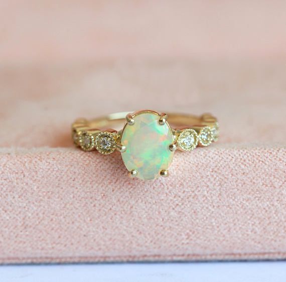 Welo Opal Ring, Ethiopian Opal Ring, Oval Opal Ring, Fire Opal Ring, White Opal Ring, Yellow Gold Opal Ring, Diamond Opal Ring Ethiopian Opal Oval Ring For Wedding, Oval Ethiopian Opal Ring For Anniversary, Opal Rings With Diamond Accents, Oval Shaped, Oval Opal Rings With Diamond Accents, Opal Oval Diamond Ring With Gemstone, Oval Opal Diamond Ring, Oval Opal Diamond Ring With Gemstone, Oval Opal Diamond Ring With Gemstone Details, Heirloom Oval Opal Ring With Diamond Accents