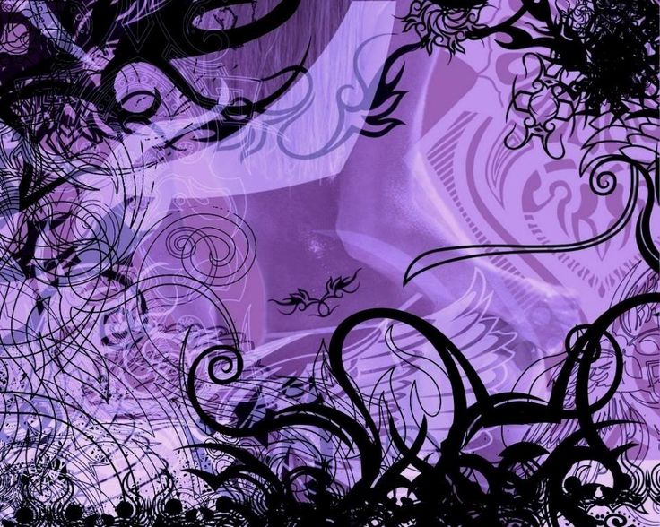 an abstract purple background with black swirls and vines on it's edges, as well as the word love