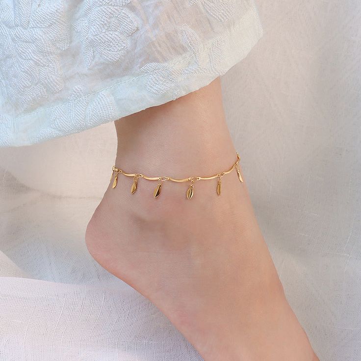 LEAF ANKLET Tassel Anklet, Gold Beach, Titanium Jewelry, Ankle Chain, Chain Silver, Chain Anklet, Girly Jewelry, Leaf Pendant, Boho Summer