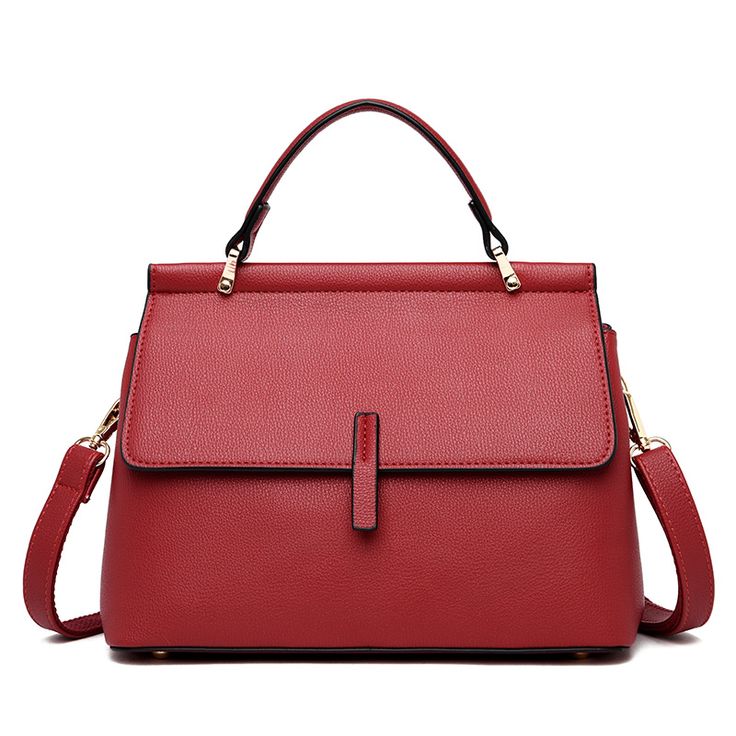 Color: Red Travel Crossbody Satchel In Solid Color, Solid Color Crossbody Flap Bag For Office, Burgundy Large Capacity Top Handle Shoulder Bag, Classic Large Capacity Burgundy Shoulder Bag, Chic Solid Color Office Flap Bag, Chic Solid Color Flap Bag With Adjustable Strap, Red Crossbody Flap Bag For Office, Red Office Bag With Top Carry Handle, Red Office Bags With Top Carry Handle