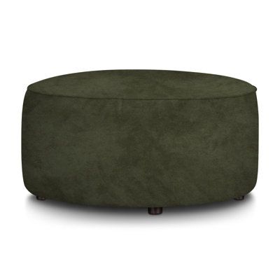 This ottoman updates your living room with a generously-sized modern design. It measures 37'' in diameter, and the frame is crafted from engineered hardwood. The circular shape is bolstered with foam and web suspension for comfort and support when you're kicking back. Denim blue polyester upholstery wraps around with a seam on the edge for a tailored look. This versatile ottoman is great as a foot support, extra seating, or a makeshift coffee table. Plus, it has the option of removing the feet. Ottoman In Living Room, Upholstered Ottoman, Stain Resistant Fabric, Fabric Upholstery, Engineered Hardwood, Extra Seating, On The Edge, Joss And Main, Denim Blue